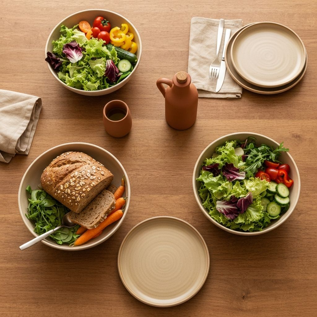 Everyday meal setting with fresh food on a table